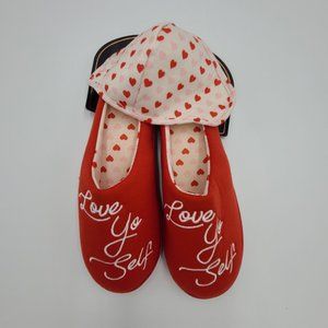 "Love Yo Self" Red Pink Heart Slipper and Mask Set